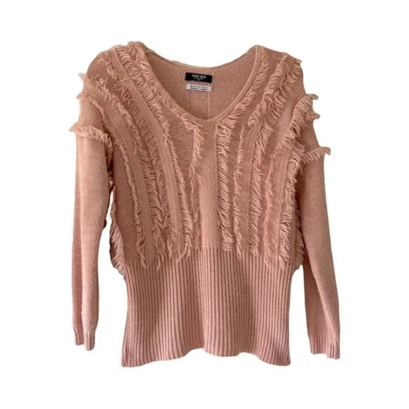 Non Stop | Dusty Pink Eyelash Fringe V-Neck Sweater, Medium - Picture 1 of 5